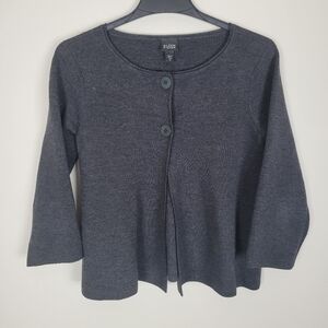 Eileen Fisher 100% Merino Wool Cardigan Charcoal Gray Womens XS Italian Yarn